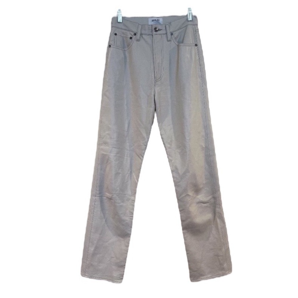 Agolde 90s Pinch Waist Cream Recycled Leather High Waist Straight Leg Pants 24